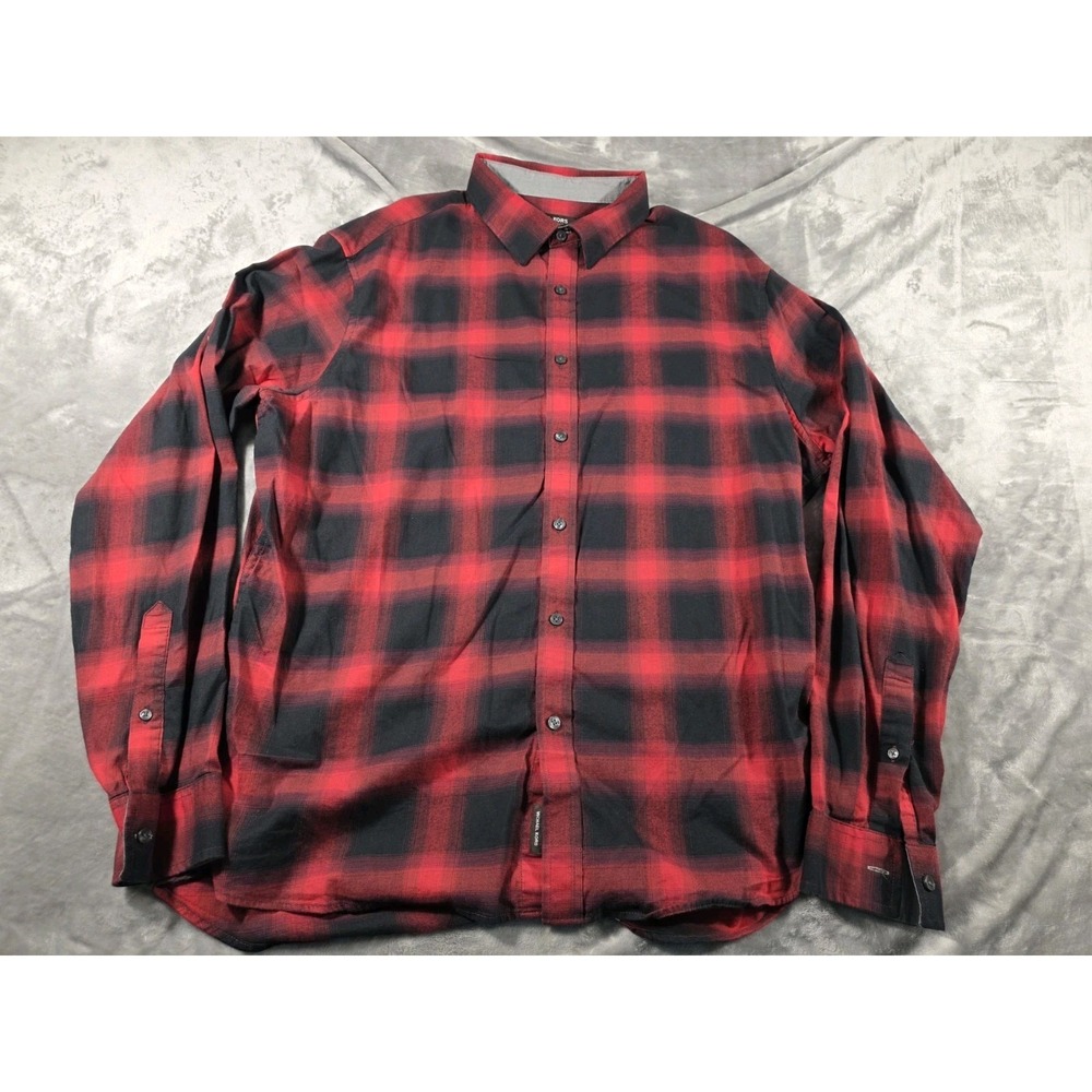 Michael Kors Soft Cotton Stretch Buffalo Plaid Button Up Shirt Mens 2XL
